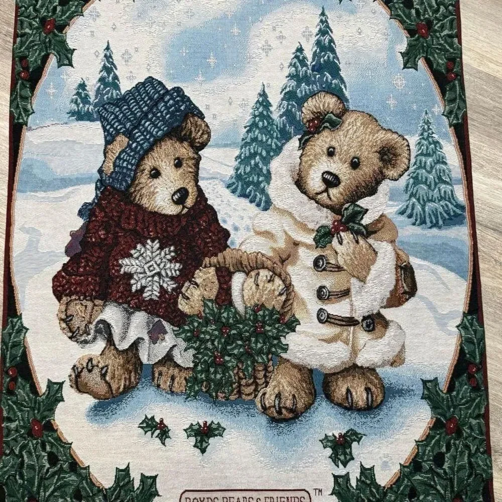 Vintage Boyds Bears and Friends Christmas Edmund & Bailey Tapestry Wall‎ Hanging